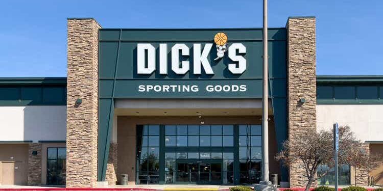 Exterior view of Dick's Sporting Goods store with large signage and entrance.