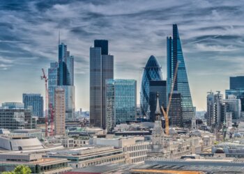 View of London's skyline featuring various modern skyscrapers and architectural designs.
