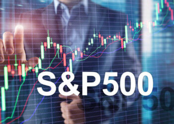 A stock market chart displaying the S&P 500 index with candlestick patterns and numerical data.