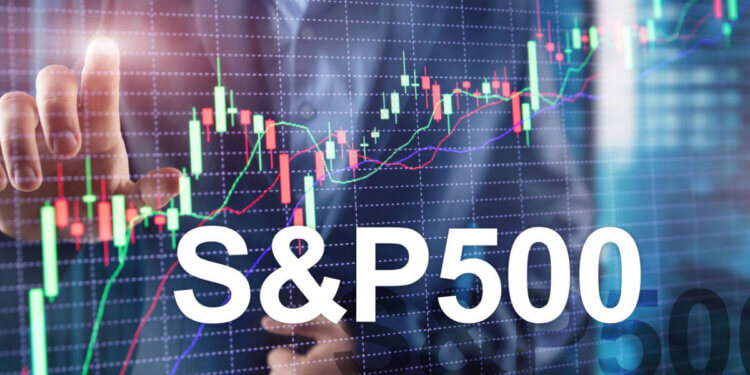 A stock market chart displaying the S&P 500 index with candlestick patterns and numerical data.