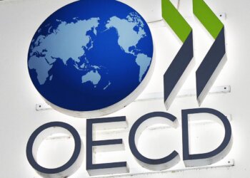 OECD logo featuring a globe and stylized arrows in green and gray colors.